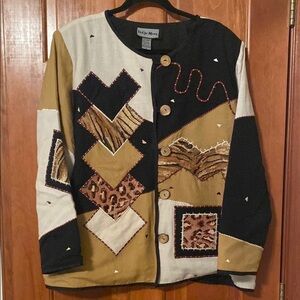 Indigo Moon Patchwork Jacket with Button Accents